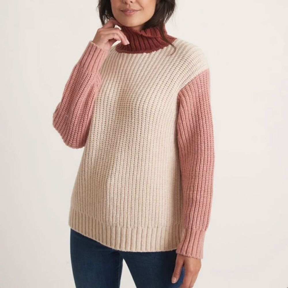 Marine Layer Juniper Oversized Turtleneck Colorblock Sweater size small
